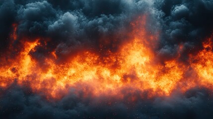 Fototapeta premium Bright orange flames billow with thick black smoke against white, conveying danger, destruction, and intense energy.