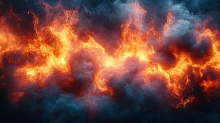 Bright orange flames billow with thick black smoke against white, conveying danger, destruction, and intense energy.