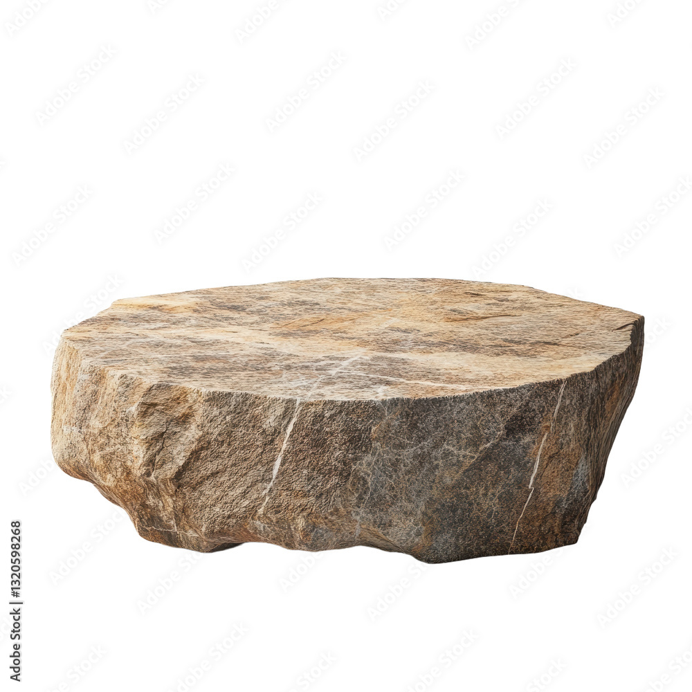 Poster isolated stone pedestal with a round natural shape and rough texture against a transparent backdrop 