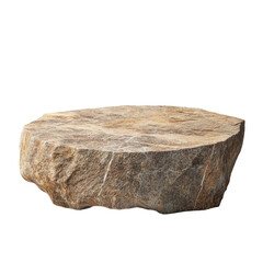Isolated stone pedestal with a round natural shape and rough texture against a transparent backdrop Ideal for showcasing products