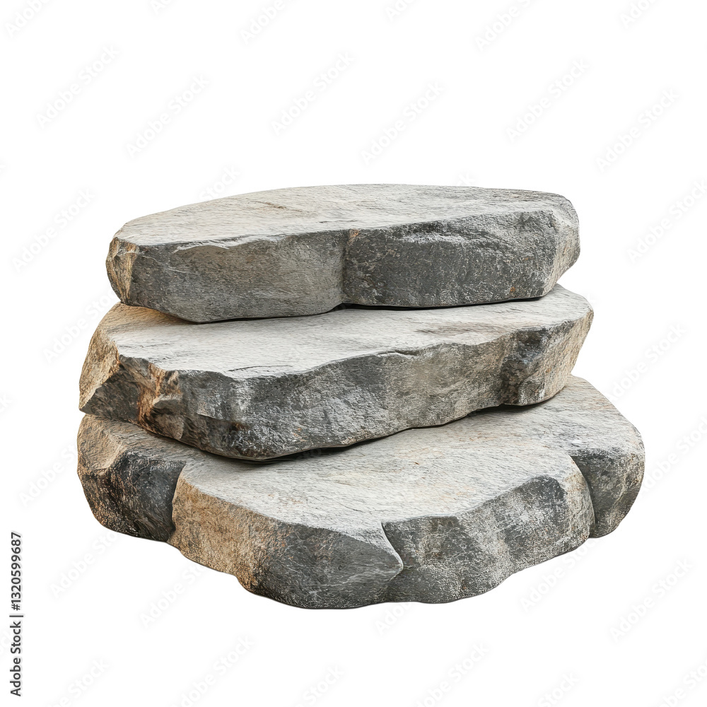 Poster three-tiered rock formation against a transparent background creating a natural and minimalist displ