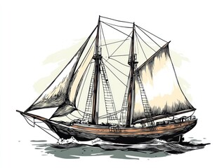 Schooner sailing ocean, calm background, nautical illustration, website design