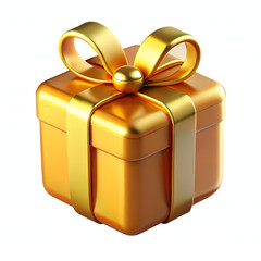 A Golden 3D Gift Box On Transparent Background, Birthday and Event Present