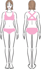 女性の全身　正面と後ろ姿のセット