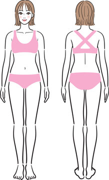 女性の全身　正面と後ろ姿のセット
