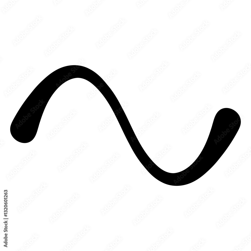 Poster Bold Black Wavy Line with Smooth Curves on White Background