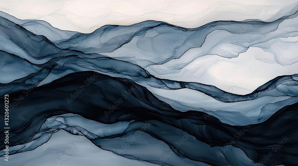 Poster ink illustration abstract background idea. abstract fluid design with layered waves in shades of blu