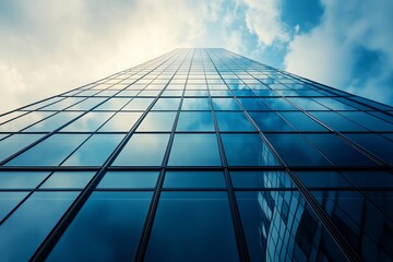 Fototapeta premium Modern glass architecture with a gentle blur effect reflecting a city business vibe