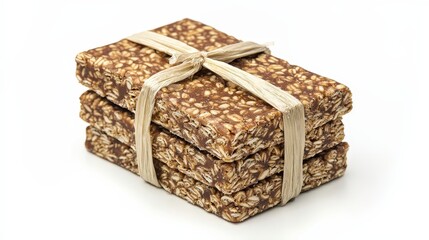 Delicious stack of chocolate-covered granola bars neatly arranged for healthy snacking and outdoor adventures