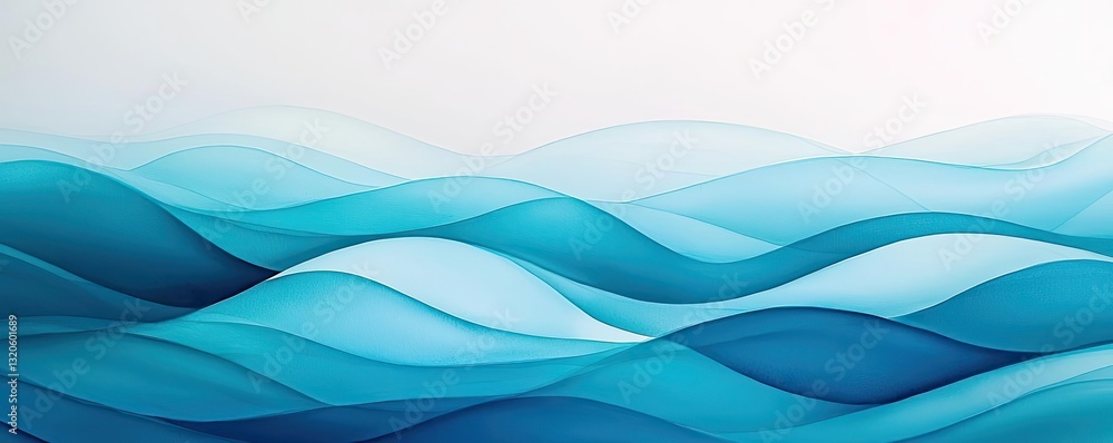 Poster digital watercolor painting abstract background concept. abstract waves in blue tones creating a ser