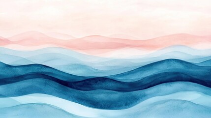 Obraz premium Digital watercolor painting abstract background concept. Abstract wave pattern in soft hues of blue and pink, perfect for modern design projects.