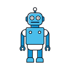 blue robot with blank sign