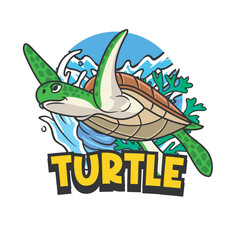 Vector Illustration of Ocean Turtle with Cute Illustration Available for Tshirt Design