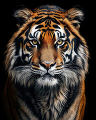 Fototapeta premium Stunning Close-Up of a Majestic Tiger Face with Intense Gaze and Detailed Fur Texture