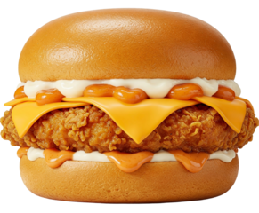 Classic hamburger stock photo, isolated on transparent background. AI generated fast food icon for menu card, packing printing, poster or banner. PNG file