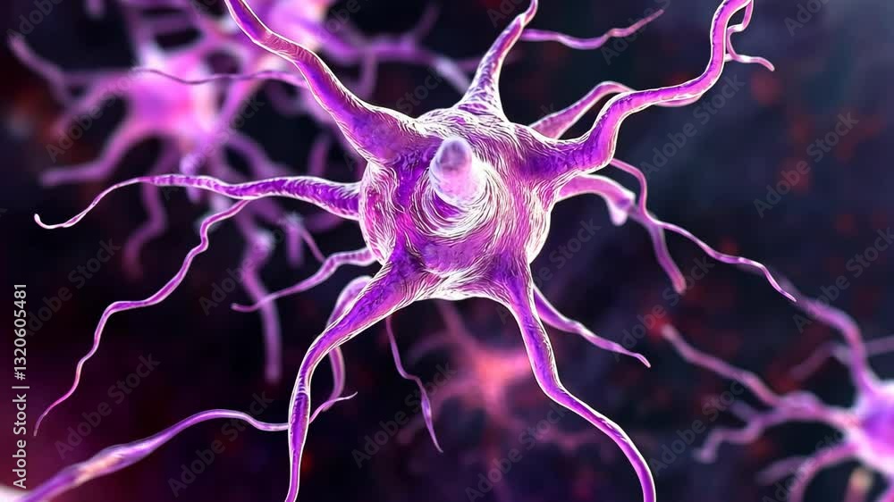 Aufkleber detailed view of purple neurons showcasing intricate structures and connections in a biological sett