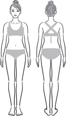 女性の全身　正面と後ろ姿のセット