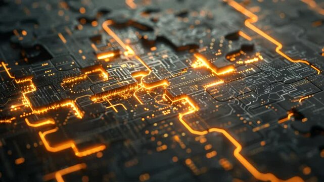 Puzzle pieces with circuit patterns representing microservices integration and connectivity