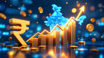 Indian Rupee Growth and Economic Expansion Concept – Rising Financial Market, Digital Economy, and Investment Success