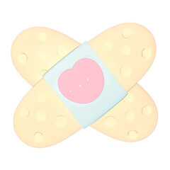 3D Cute Band-Aid Illustration with Heart Design