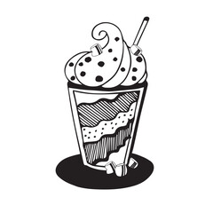 Doodle ink coffee drink with whipped cream