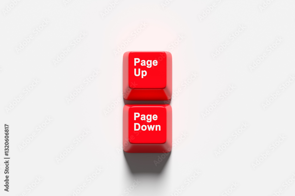 Poster red page up and page down keys standing on white background
