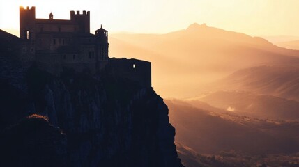 Obraz premium Silhouette of a monastery at sunrise.