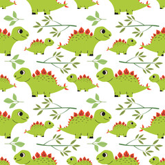 Seamless vector pattern with playful dinosaurs . Perfect for kids apparel, wallpapers, and themed designs. Hand drawn cute dinosaur .