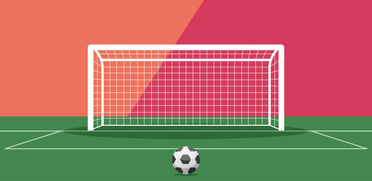 Soccer football goal post indoor hall with penalty place ball vector flat cartoon graphic illustration blank empty image clip art
