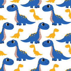 Seamless vector pattern with playful dinosaurs . Perfect for kids apparel, wallpapers, and themed designs. Hand drawn cute dinosaur .