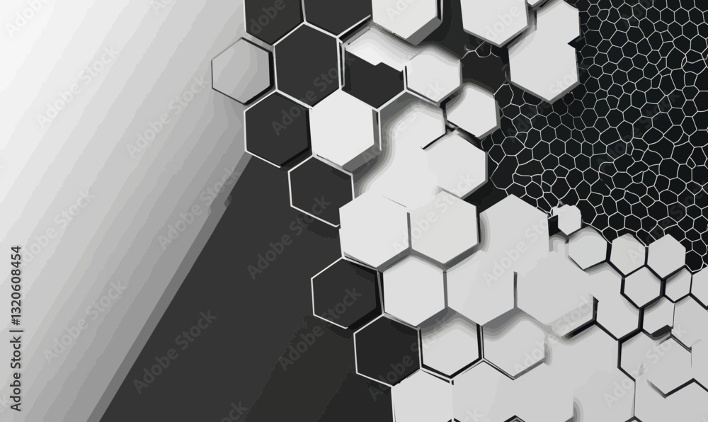 Poster modern hexagon honeycomb vector design with halftone effect in monochrome style