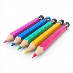 Fototapeta premium Five vibrant colored pencils arranged in a row, showcasing a variety of colors for artistic use.