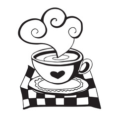 Doodle ink vector cup of hot tea with steam