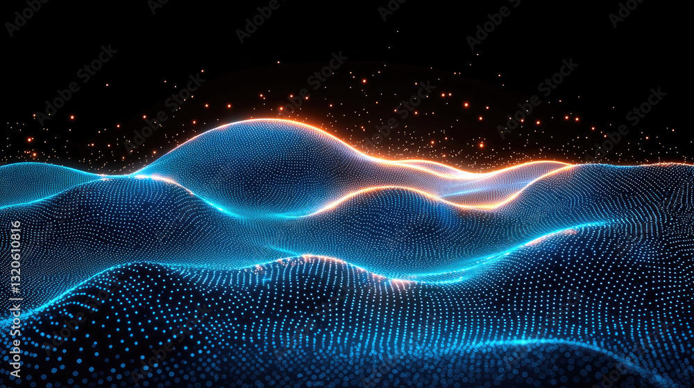 Aufkleber Abstract digital landscape with glowing waves and particles, creating mesmerizing visual experience