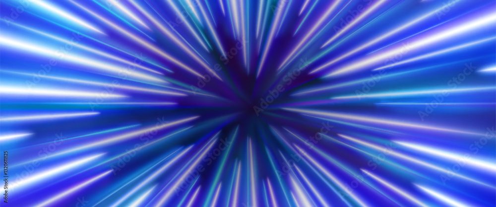 Poster speed line effect with radial perspective in blue and purple. dynamic light streaks bursting from ce