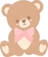 Coquette teddy bear with pink bow: Flat Designs Illustration