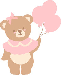 Coquette teddy bear with pink bow: Flat Designs Illustration