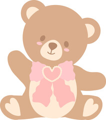 Coquette teddy bear with pink bow: Flat Designs Illustration