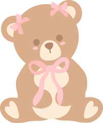 Coquette teddy bear with pink bow: Flat Designs Illustration