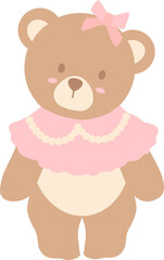 Coquette teddy bear with pink bow: Flat Designs Illustration
