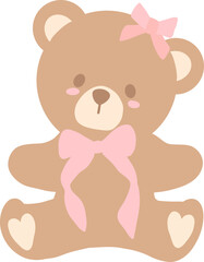 Coquette teddy bear with pink bow: Flat Designs Illustration