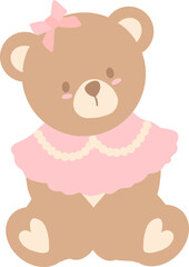 Coquette teddy bear with pink bow: Flat Designs Illustration