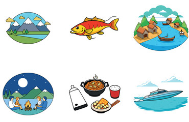 Summer Sun Bundle of Fresh Caught Fish Ocean Collection Icons