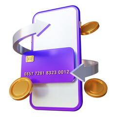 Cashback concept, get rewards, Earn Point and refund from online shopping, Loyalty program, coins with arrows, digital payment with money back. 3D rendering