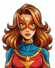 Pop art comic book style super heroine punching with brown hair