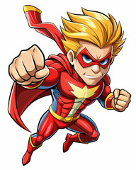 comic book style super hero punching with male superhero costume poster desig on a white background