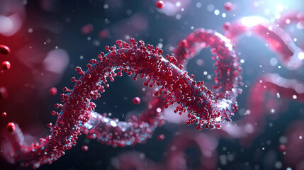 Detailed image of a red dna molecule representing genetic research and crispr therapy applications in science