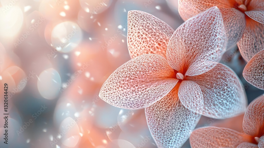 Poster floral illustration abstract background idea. a delicate pink flower with intricate patterns and sof