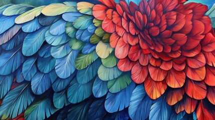 Obraz premium Ultra-detailed close-up of a macaw's feathers, deep blues, reds, and greens blending