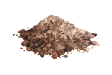 Big beautiful pile of ground and crushed cocoa powder in brown color. Watercolor illustration in realistic style for food packaging, confectionery branding, menu design and dessert projects